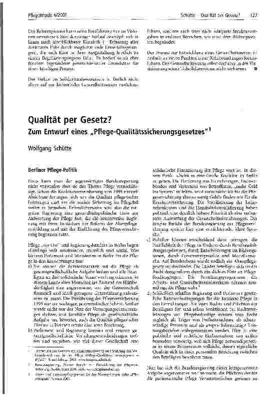 Vorschauseite 1: Qualität per Gesetz? Zum Entwurf eines Pflege-Qualitätssicherungsgesetzes