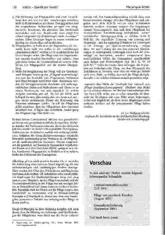 Vorschauseite 4: Qualität per Gesetz? Zum Entwurf eines Pflege-Qualitätssicherungsgesetzes