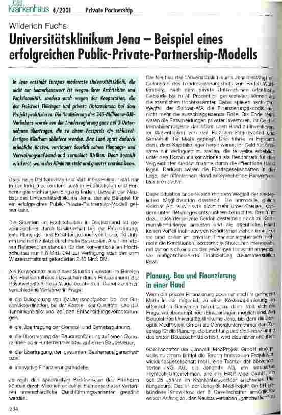 Vorschauseite 1: Universitätsklinikum Jena - Beispiel eines erfolgreichen Public-Private-Partnership-Modells