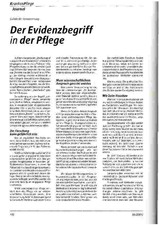 Vorschauseite 1: Der Evidenzbegriff in der Pflege Gefahr der Verwässerung
