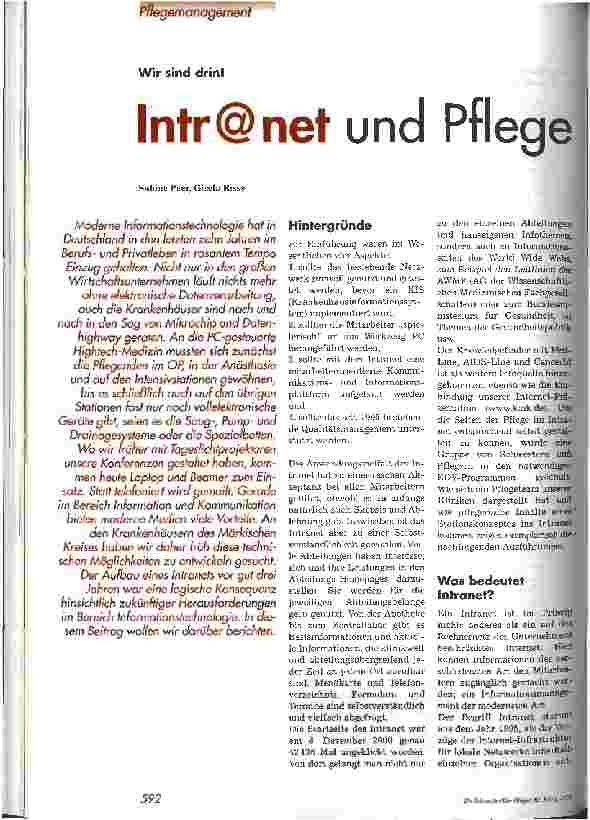 Vorschauseite 1: Wir sind drin! Intr@net und Pflege