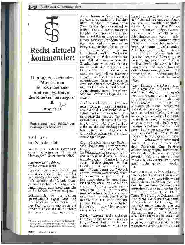Vorschauseite 1: Haftung von leitenden Mitarbeitern im Krankenhaus und von Vertretern des Krankenhausträgers