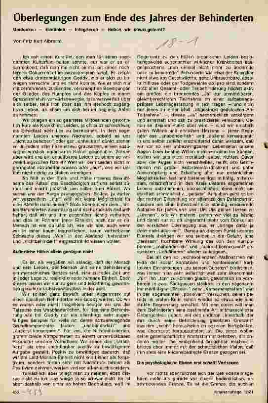 Vorschauseite 1: Überlegungen zum Ende des Jahres der Behinderten