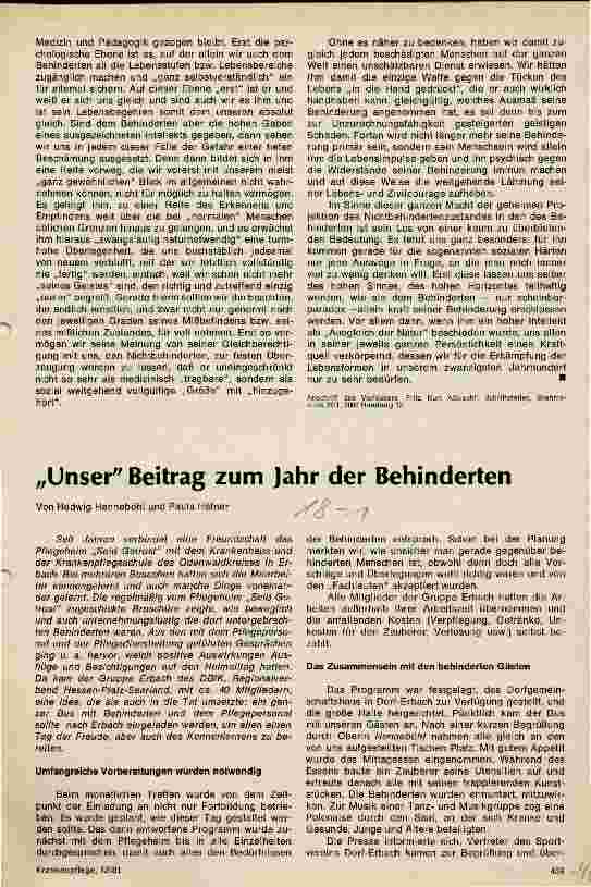 Vorschauseite 2: Überlegungen zum Ende des Jahres der Behinderten
