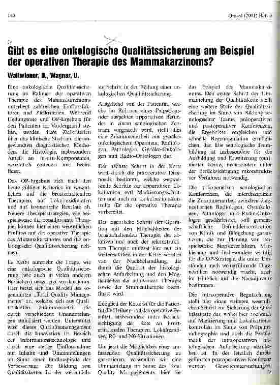 Vorschauseite 1: Gibt es eine onkologische Qualitätssicherung am Beispiel der operativen Therapie des Mammakarzinoms?