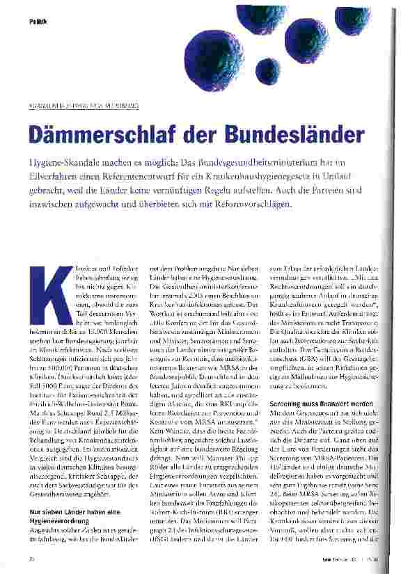 Vorschauseite 1: KRANKENHAUSHYGIENEVERORDNUNGDämmerschlaf der Bundesländer
