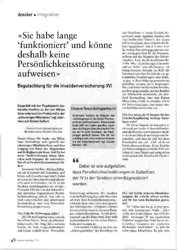 Vorschauseite 1: «Sie habe lange funktioniert und könne deshalb keine Persönlichkeitsstörung aufweisen»