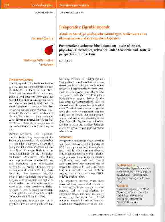 Vorschauseite 1: Präoperative Eigenblutspende