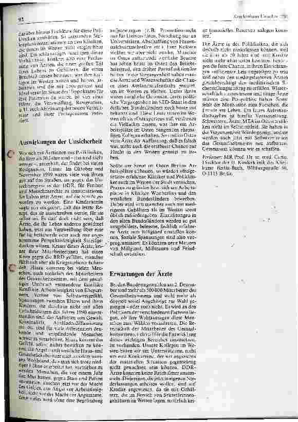 Vorschauseite 3: Gedanken und Gefühle im Zusammenhang mit der Neuorganisation des medizinischen Versorgungssystems in den neuen Bundesländern