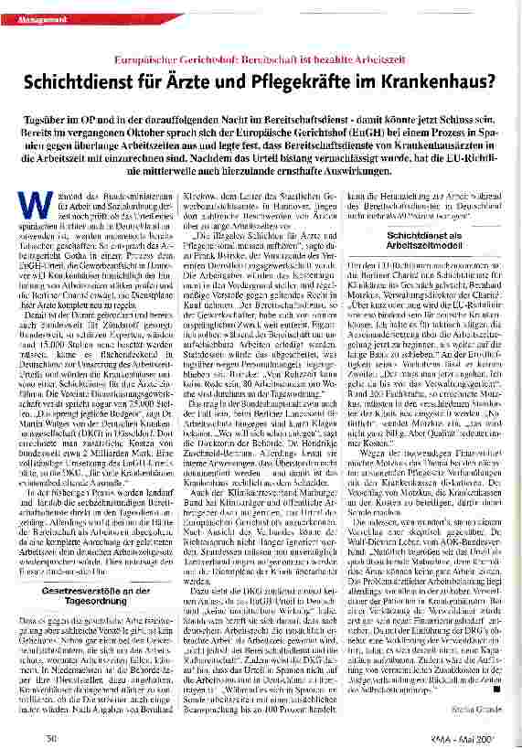 Vorschauseite 1: Schichtdienst für Ärzte und Pflegekräfte im Krankenhaus?