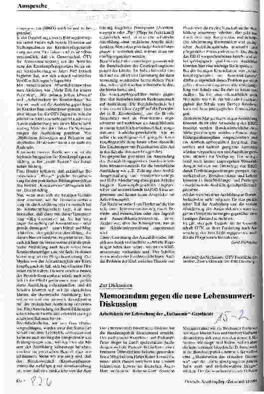 Vorschauseite 1: Zur Diskussion: Memorandum gegen die neue Lebensunwert-Diskussion Arbeitskreis zur Erforschung der Euthanasie-Geschichte
