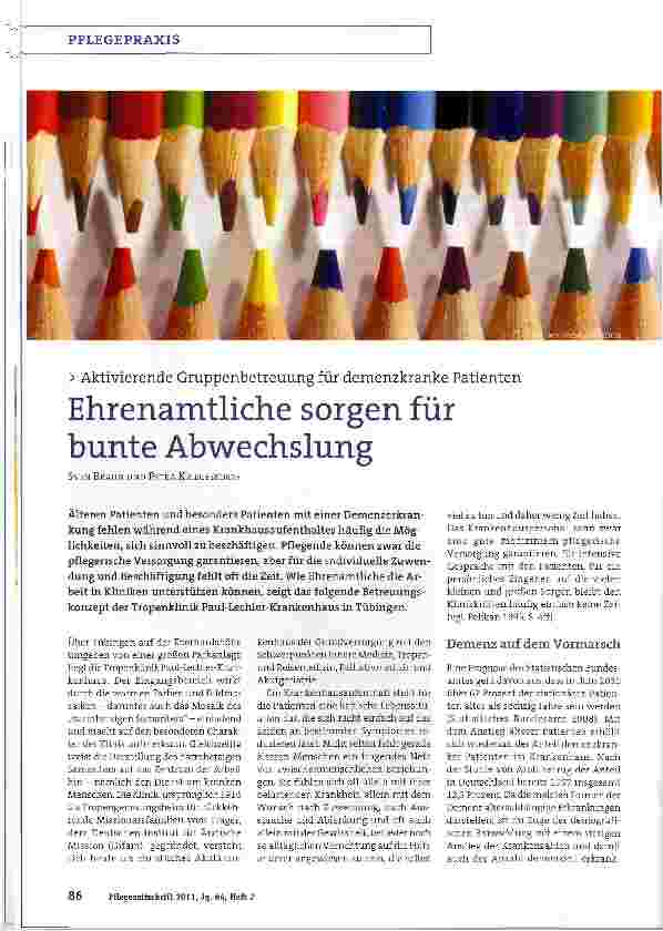 Vorschauseite 1: Aktivierende Gruppenbetreuung für demenzkranke PatientenEhrenamtliche sorgen für bunte Abwechslung