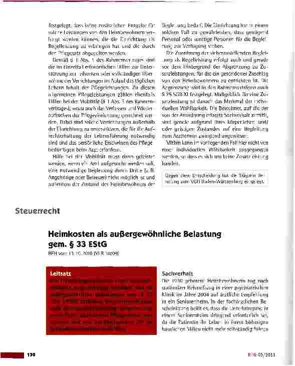 Vorschauseite 2: Begleitung eines Heimbewohners zum Arzt als RegelleistungVG Stuttgart vom 13.1.2011 (4 K 3702/10)