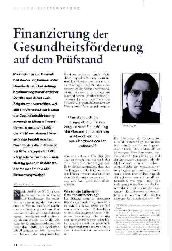 Vorschauseite 1: Finanzierung der Gesundheitsförderung auf dem Prüfstand