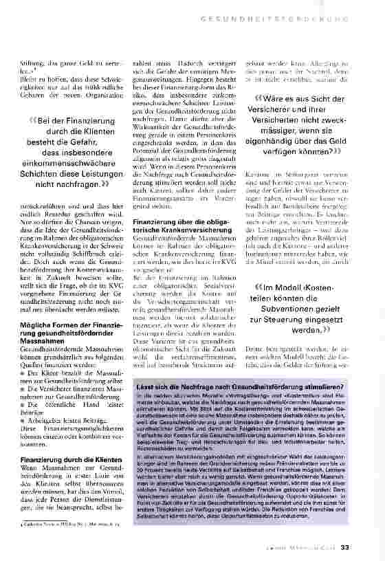 Vorschauseite 2: Finanzierung der Gesundheitsförderung auf dem Prüfstand