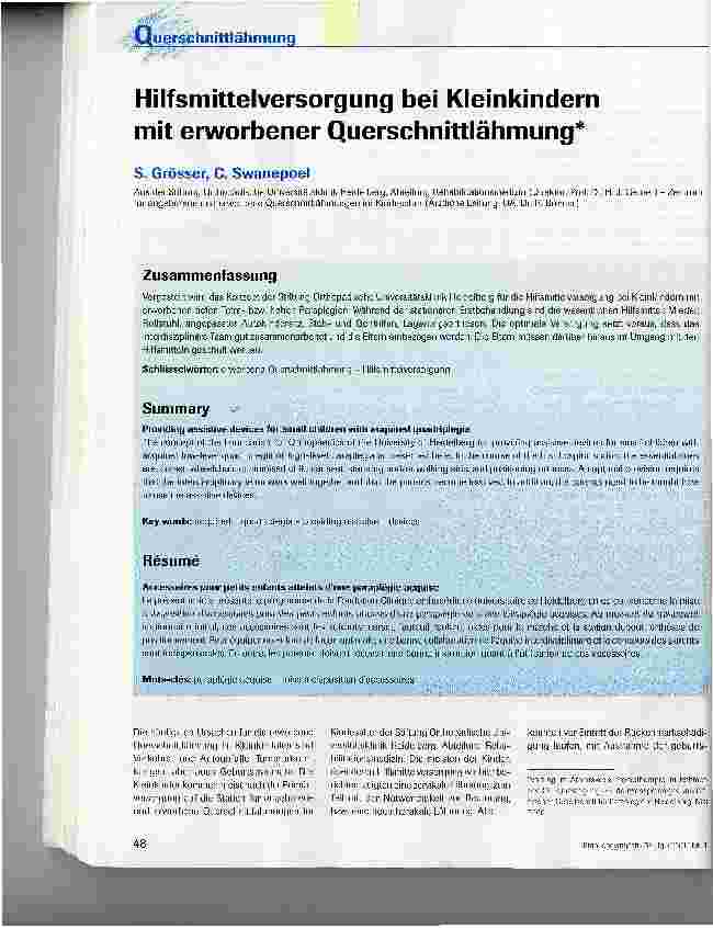 Vorschauseite 1: Hilfsmittelversorgung bei Kleinkindern mit erworbener Querschnittlähmung