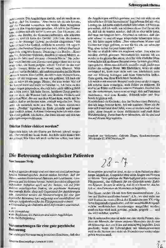 Vorschauseite 1: Die Betreuung onkologischer Patienten