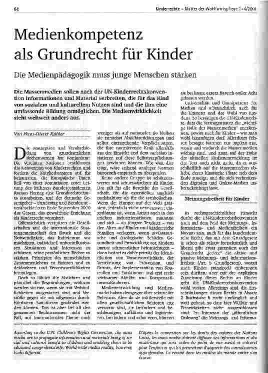 Vorschauseite 1: Medienkompetenz als Grundrecht für Kinder Die Medienpädagogik muss junge Menschen stärken