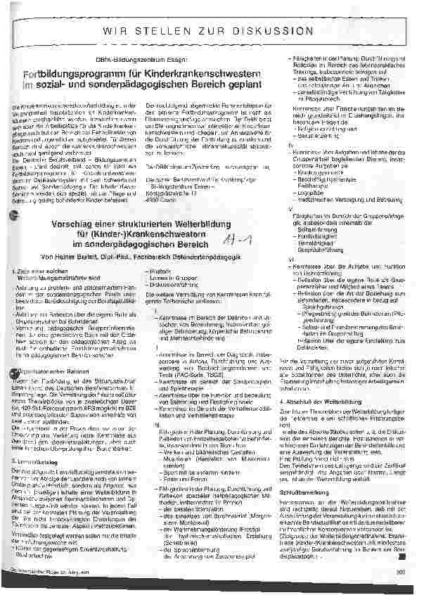 Vorschauseite 1: Vorschlag einer strukturierten Weiterbildung für (Kinder-) Krankenschwestern im sonderpädagogischen Bereich