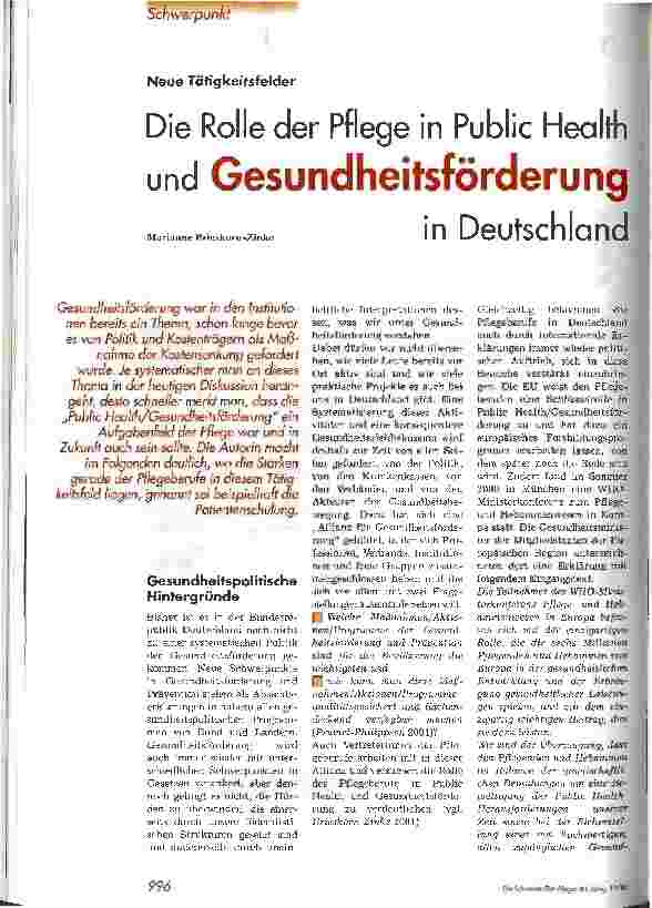 Vorschauseite 1: Die Rolle der Pflege in Public Health und Gesundheitsförderung in Deutschland