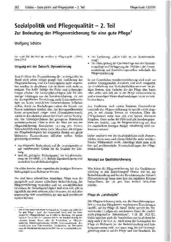 Vorschauseite 1: Sozialpolitik und Pflegequalität - 2. Teil Zur Bedeutung der Pflegeversicherung für eine gute Pflege