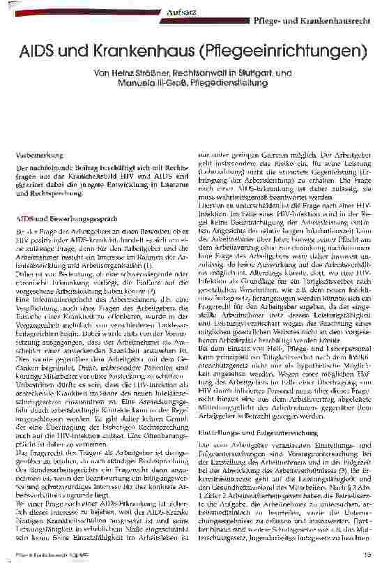 Vorschauseite 1: AIDS und Krankenhaus (Pflegeeinrichtungen)