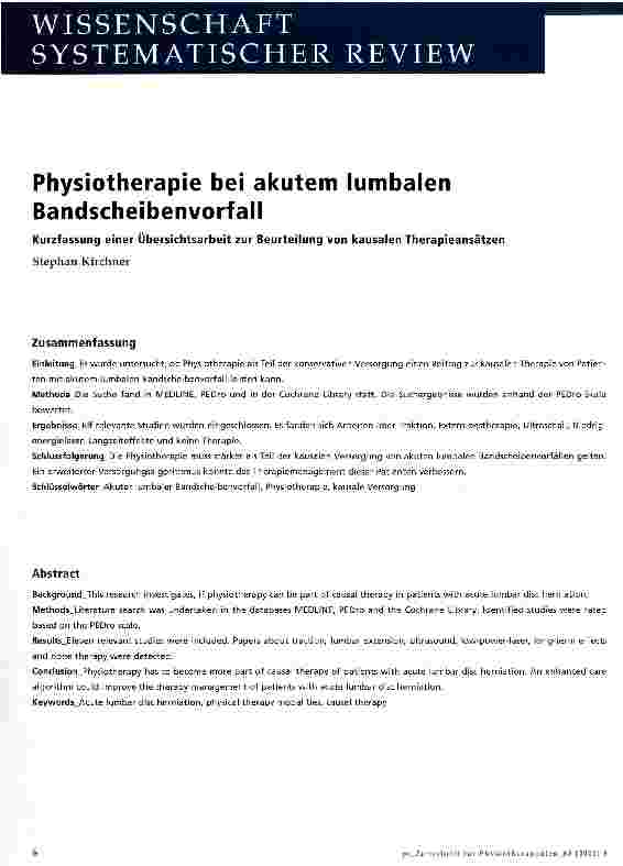 Vorschauseite 1: Physiotherapie bei akutem lumbalen Bandscheibenvorfall