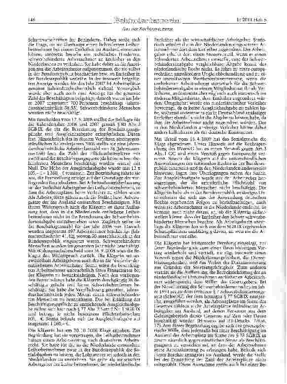 Vorschauseite 2: SGB IX §§ 71 Abs. 1, 73 Abs. 1, 80 Abs. 3 Erhebung der Ausgleichsabgabe - bei ausländischen Entleihern eingesetzte Leiharbeitnehmer eines deutschen Verleihers - Feststellungsbesch…