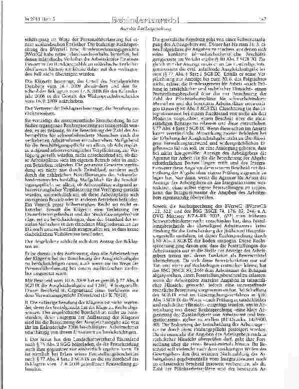 Vorschauseite 3: SGB IX §§ 71 Abs. 1, 73 Abs. 1, 80 Abs. 3 Erhebung der Ausgleichsabgabe - bei ausländischen Entleihern eingesetzte Leiharbeitnehmer eines deutschen Verleihers - Feststellungsbesch…