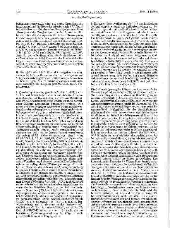 Vorschauseite 4: SGB IX §§ 71 Abs. 1, 73 Abs. 1, 80 Abs. 3 Erhebung der Ausgleichsabgabe - bei ausländischen Entleihern eingesetzte Leiharbeitnehmer eines deutschen Verleihers - Feststellungsbesch…