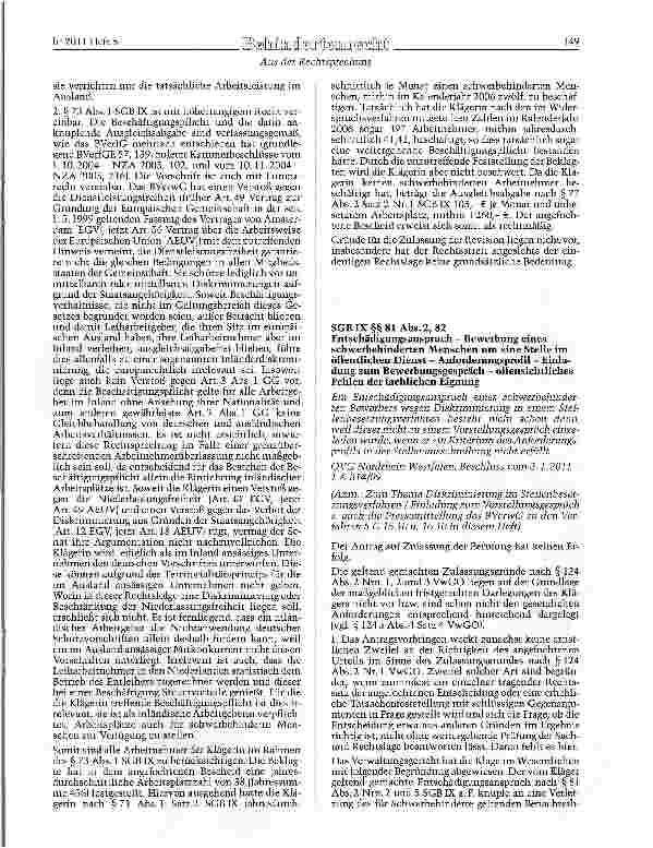 Vorschauseite 5: SGB IX §§ 71 Abs. 1, 73 Abs. 1, 80 Abs. 3 Erhebung der Ausgleichsabgabe - bei ausländischen Entleihern eingesetzte Leiharbeitnehmer eines deutschen Verleihers - Feststellungsbesch…