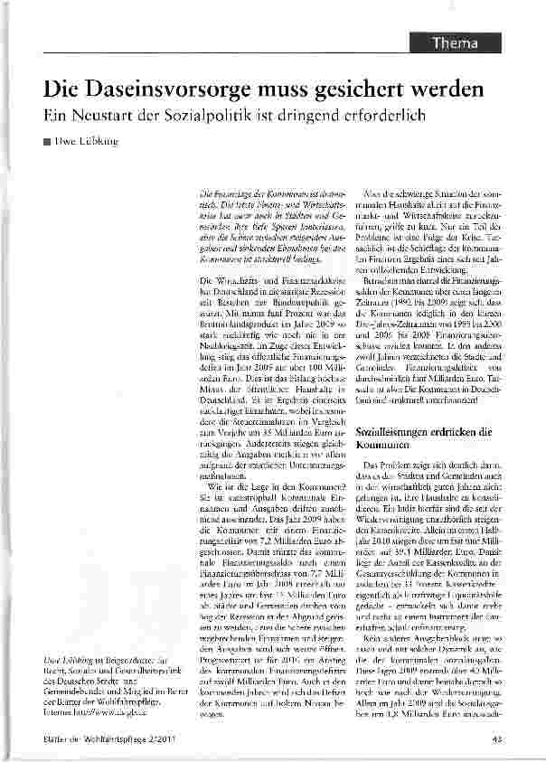 Vorschauseite 1: Die Daseinsvorsorge muss gesichert werdenEin Neustart der Sozialpolitik ist dringend erforderlich