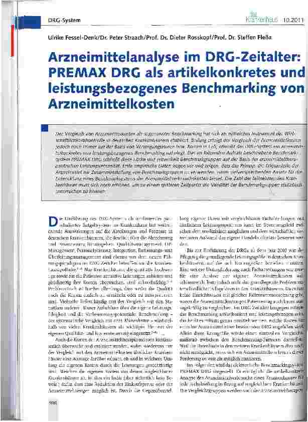Vorschauseite 1: Arzneimittelanalyse im DRG-Zeitalter: PREAAAX DRC als artikelkonkretes und leistungsbezogenes Benchmarking von Arzneimittelkosten