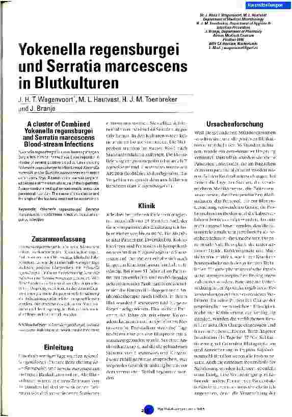 Vorschauseite 1: Yonkenella regensburgei und Serratia marcescens in Blutkulturen