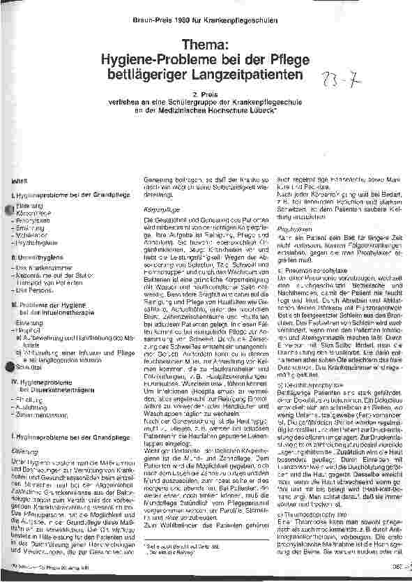 Vorschauseite 1: Hygiene-Probleme bei der Pflege bettlägeriger Langzeitpatienten