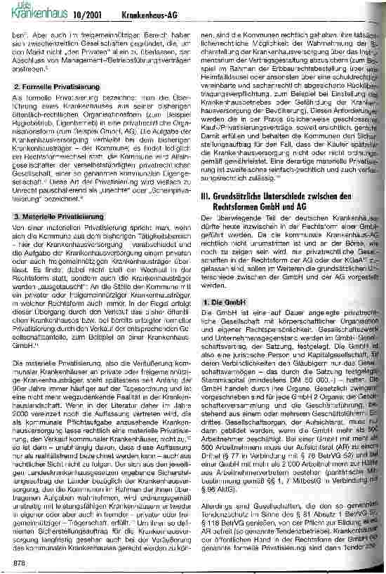Vorschauseite 2: Privatisierung - kommt nach der Krankenhaus-GmbH die Krankenhaus-AG und dann der Gang an die Börse?