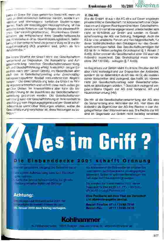 Vorschauseite 3: Privatisierung - kommt nach der Krankenhaus-GmbH die Krankenhaus-AG und dann der Gang an die Börse?