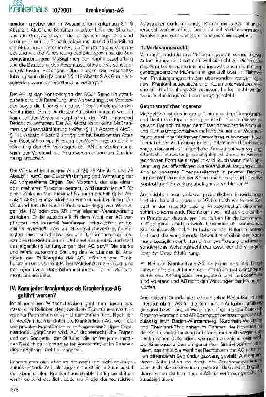 Vorschauseite 4: Privatisierung - kommt nach der Krankenhaus-GmbH die Krankenhaus-AG und dann der Gang an die Börse?
