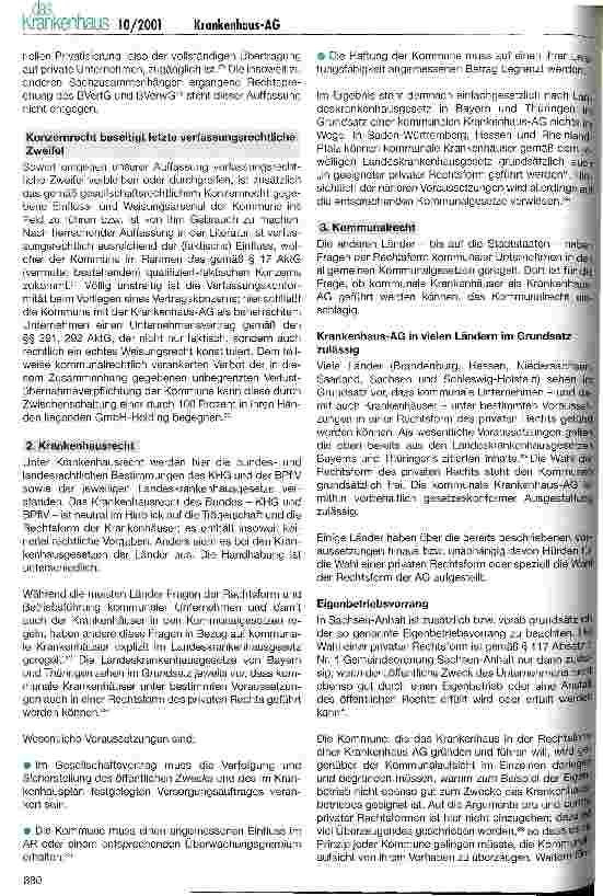 Vorschauseite 6: Privatisierung - kommt nach der Krankenhaus-GmbH die Krankenhaus-AG und dann der Gang an die Börse?