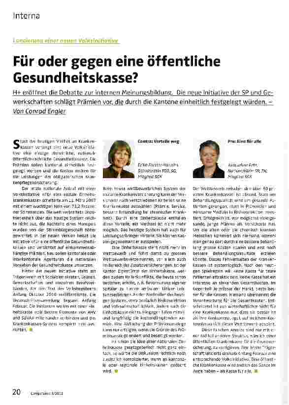 Vorschauseite 1: Für oder gegen eine öffentliche Gesundheitskasse?