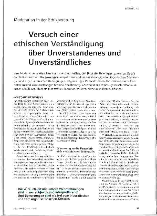 Vorschauseite 1: Versuch einer ethischen Verständigung über Unverstandenes und Unverständliches