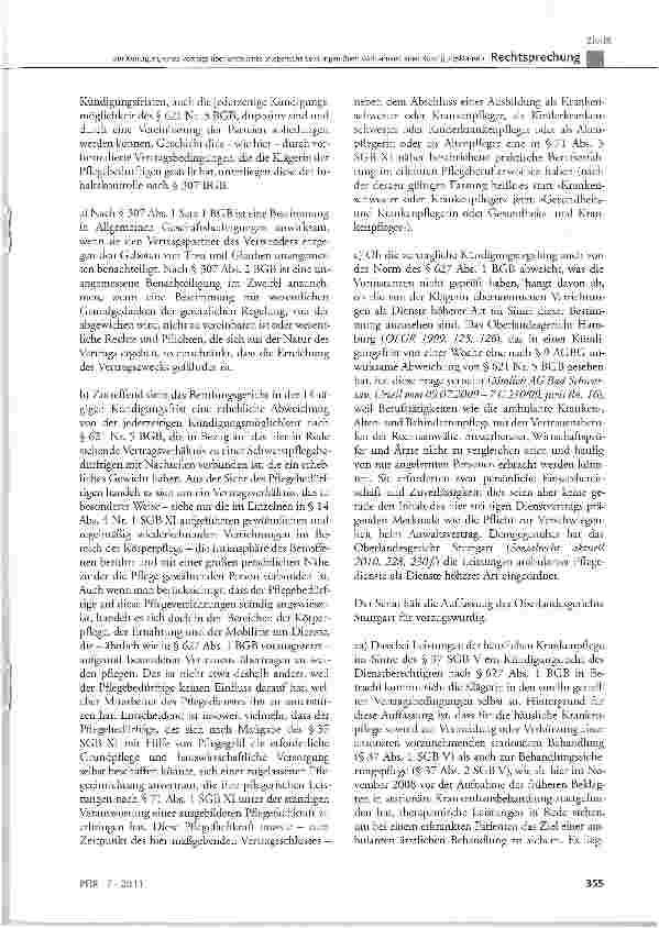 Vorschauseite 3: Zur Kündigung eines Vertrags über ambulante pflegerische Leistungen (hier: Wirksamkeit einer Kündigungsklausel)
