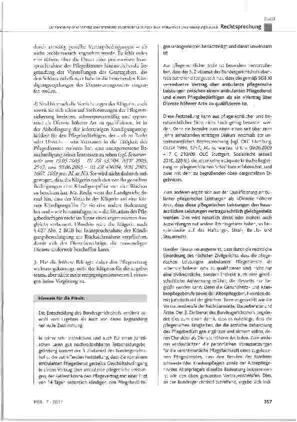 Vorschauseite 5: Zur Kündigung eines Vertrags über ambulante pflegerische Leistungen (hier: Wirksamkeit einer Kündigungsklausel)