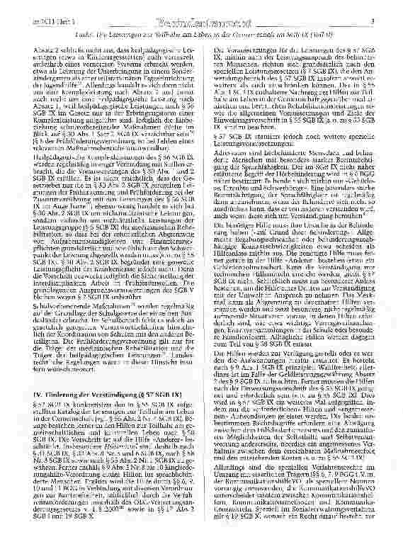 Vorschauseite 3: Die Leistungen zur Teilhabe am Leben in der Gemeinschaft im SGB IX (Teil II)(Teül siehe br2010, 181 ö. )