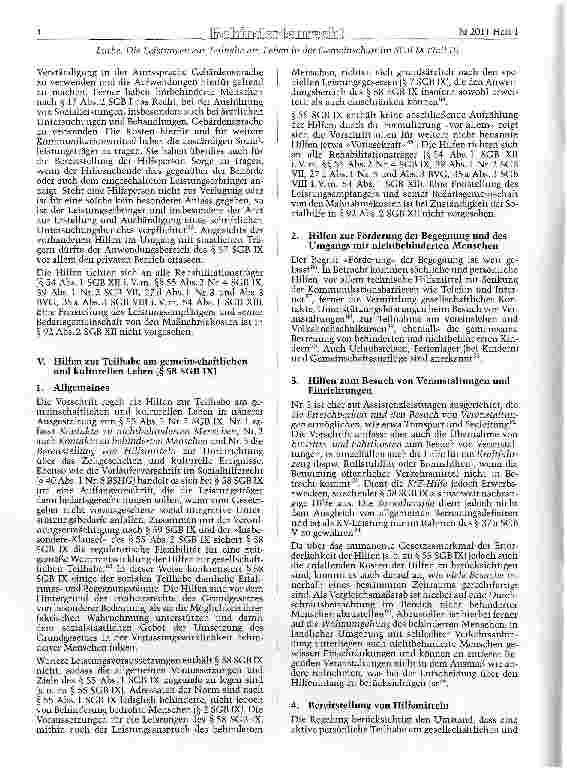 Vorschauseite 4: Die Leistungen zur Teilhabe am Leben in der Gemeinschaft im SGB IX (Teil II)(Teül siehe br2010, 181 ö. )