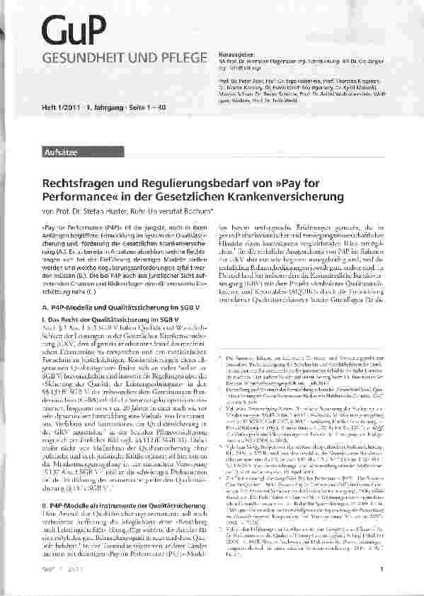 Vorschauseite 1: Rechtsfragen und Regulierungsbedarf von »Pay for Performance« in der Gesetzlichen Krankenversicherung