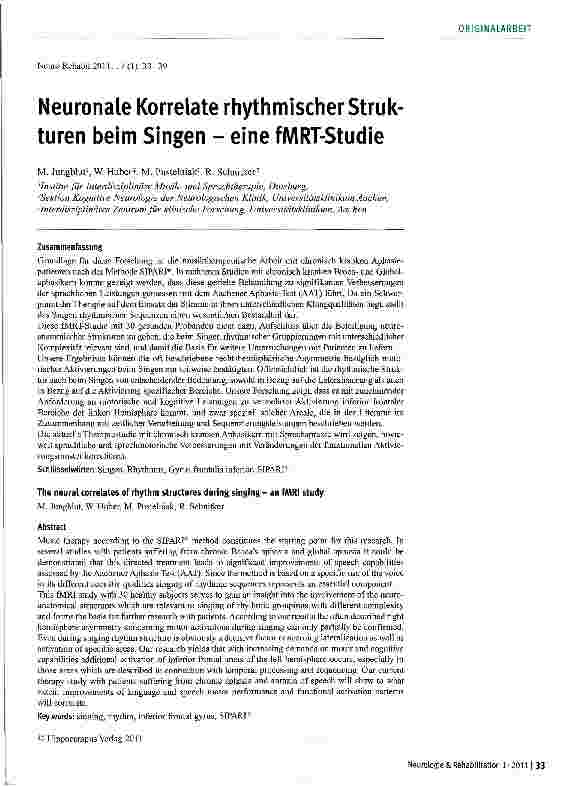 Vorschauseite 1: Neuronale Korrelate rhythmischer Strukturen beim Singen - eine fMRT-Studie