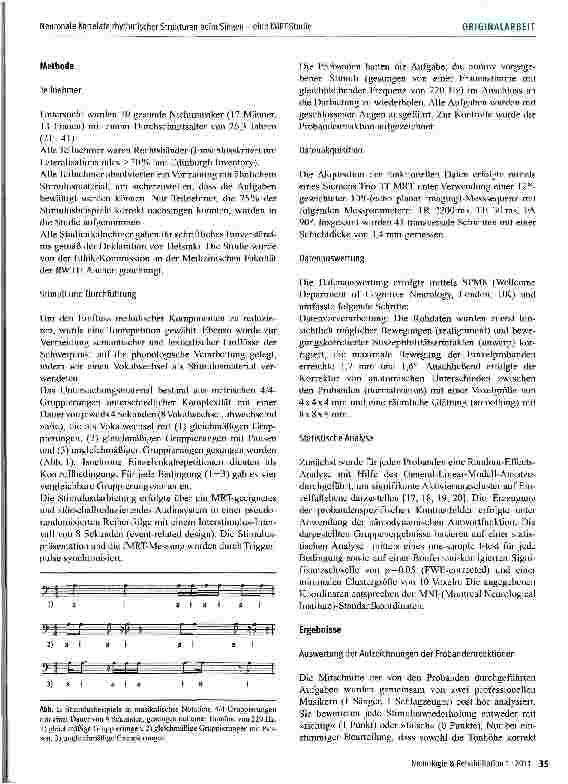 Vorschauseite 3: Neuronale Korrelate rhythmischer Strukturen beim Singen - eine fMRT-Studie