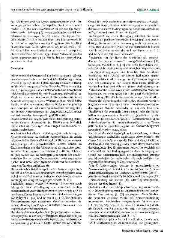 Vorschauseite 5: Neuronale Korrelate rhythmischer Strukturen beim Singen - eine fMRT-Studie