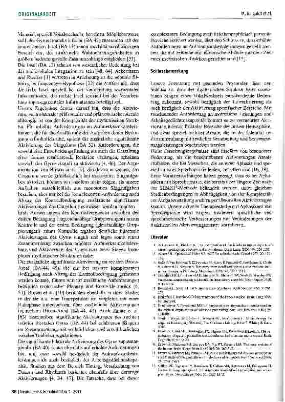 Vorschauseite 6: Neuronale Korrelate rhythmischer Strukturen beim Singen - eine fMRT-Studie
